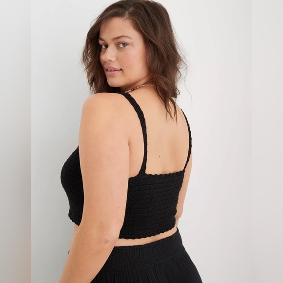 Aerie Black Summer Nights Textured Cropped Tank Top Bohemian Beachy Size S - Picture 6 of 8